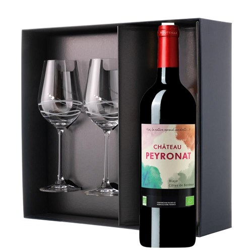 Chateau Peyronat Blaye Cotes de Bordeaux 75cl Red Wine And Diamante Venezia Glasses Gift Box Set